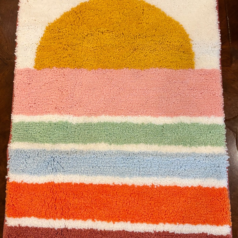 Vibrant Yellow and Pink Bath Mat
